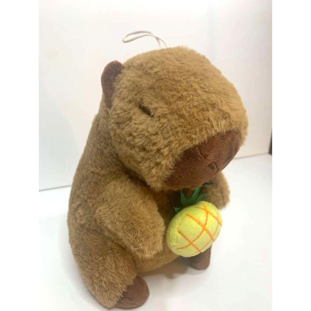 Cute Capybara Plushie with Pineapple 8" Soft Stuffed Animal Toy Sleepy Eyes